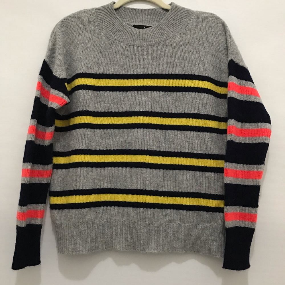 Aqua Cashmere Striped Gray Oversized Sweater Size XS - Picture 1 of 4